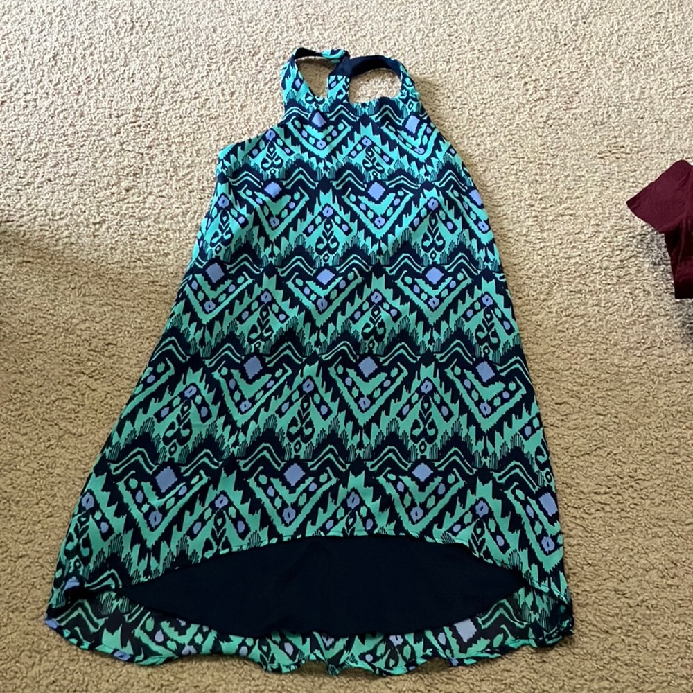 Geographic green and purple dress